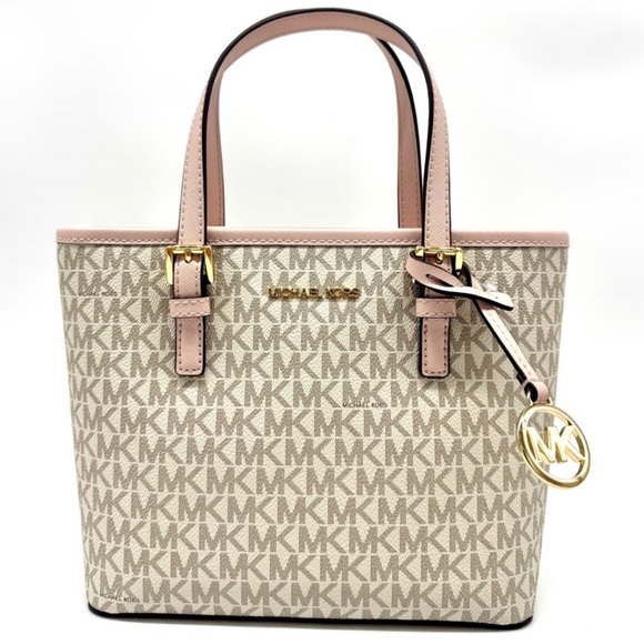 Michael Kors Jet Set Travel Extra-Small Logo Top-Zip Tote Bag Powder Blush Multi - Picture 1 of 10